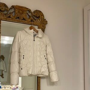 Guess White Puffer Jacket with Stand-Up Collar